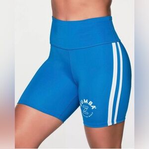 Zumba Retro High Waisted Biker Shorts in Blue Lightning
